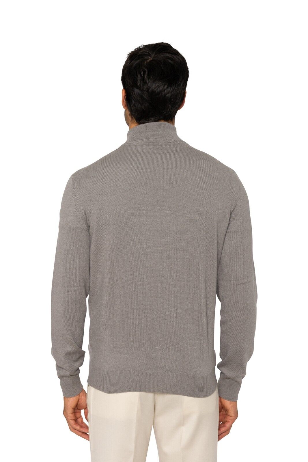 $1400 FEDELI CASHMERE Gray Sweater Half Zip 100% Cashmere / Lambskin 40 US 50 EU