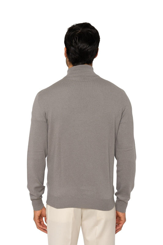 $1400 FEDELI CASHMERE Gray Sweater Half Zip 100% Cashmere / Lambskin 40 US 50 EU