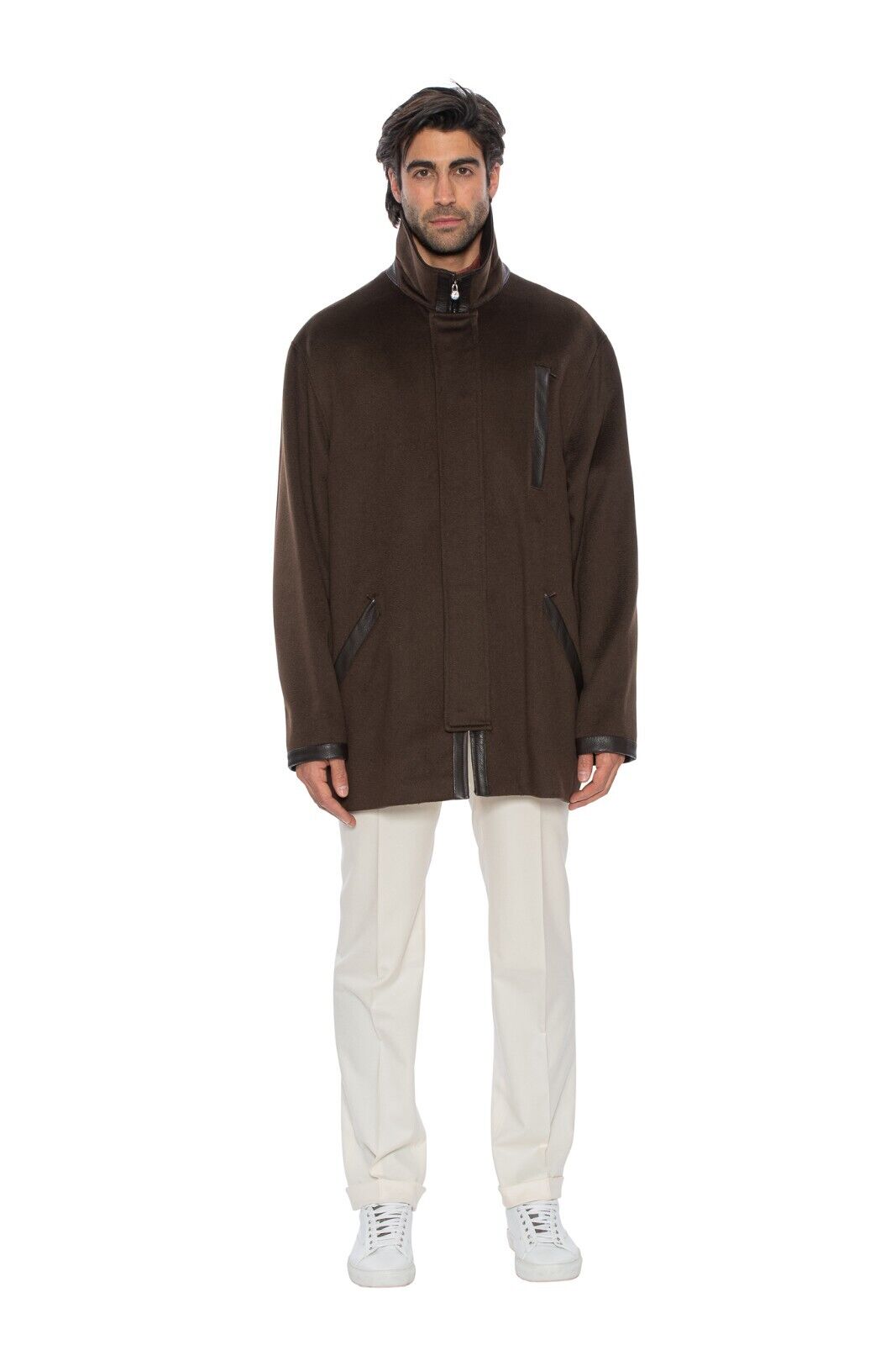 $4800 HETTABRETZ Brown Jacket Coat 100% Cashmere / Lambskin / Silk 42 US / 52 EU