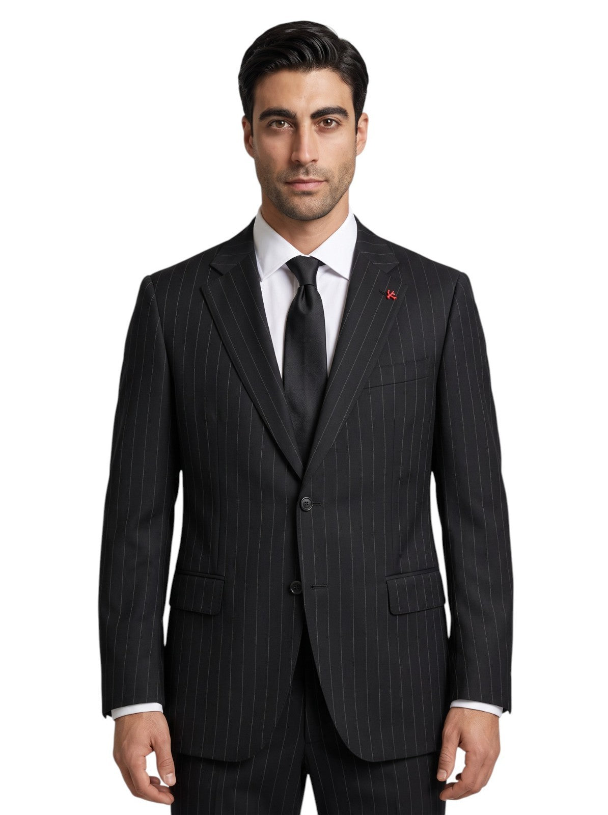 $6600 ISAIA "Gregorio" Black Hand-Sewn Suit Fine Wool Striped 46 US / 56 EU 8R