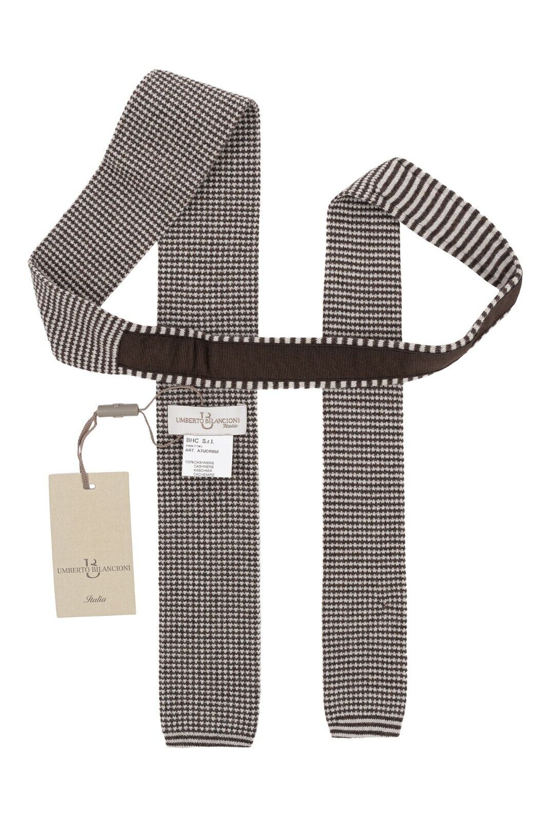 $220 UMBERTO BILANCIONI Brown / Beige Trunk Knit Tie 100% Cashmere Made in Italy