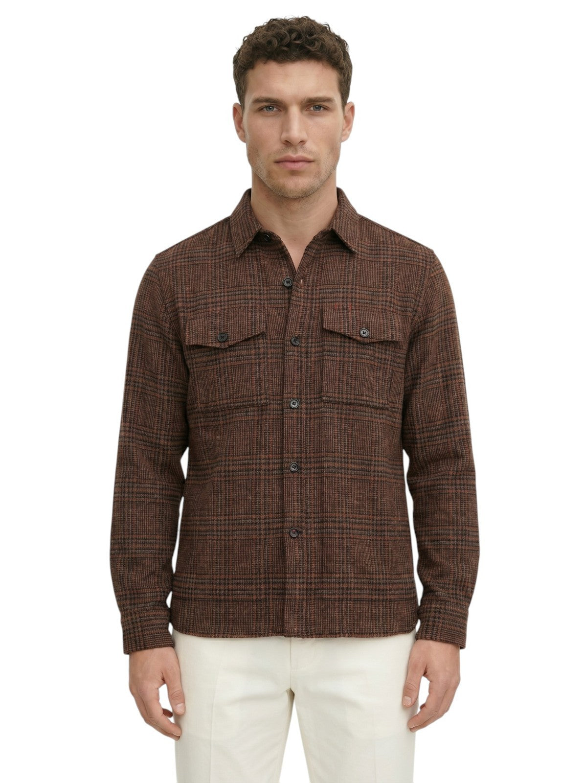 $1850 ISAIA NAPOLI Brown Hand-Sewn Overshirt Jacket Plaid Flannel Wool Size XXL