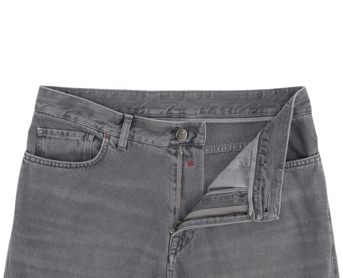 795$ ISAIA NAPOLI "Chiaia" Gray Denim Jeans Pant Cotton Regular - Leather Tag