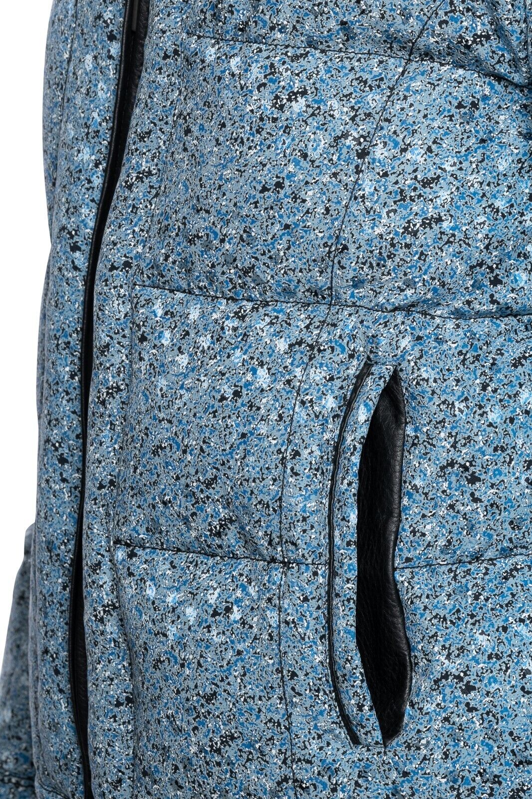 2500$ ITALO FERRETTI Puffer Jacket Blue 100% Silk Water Repellent + Leather Sz L