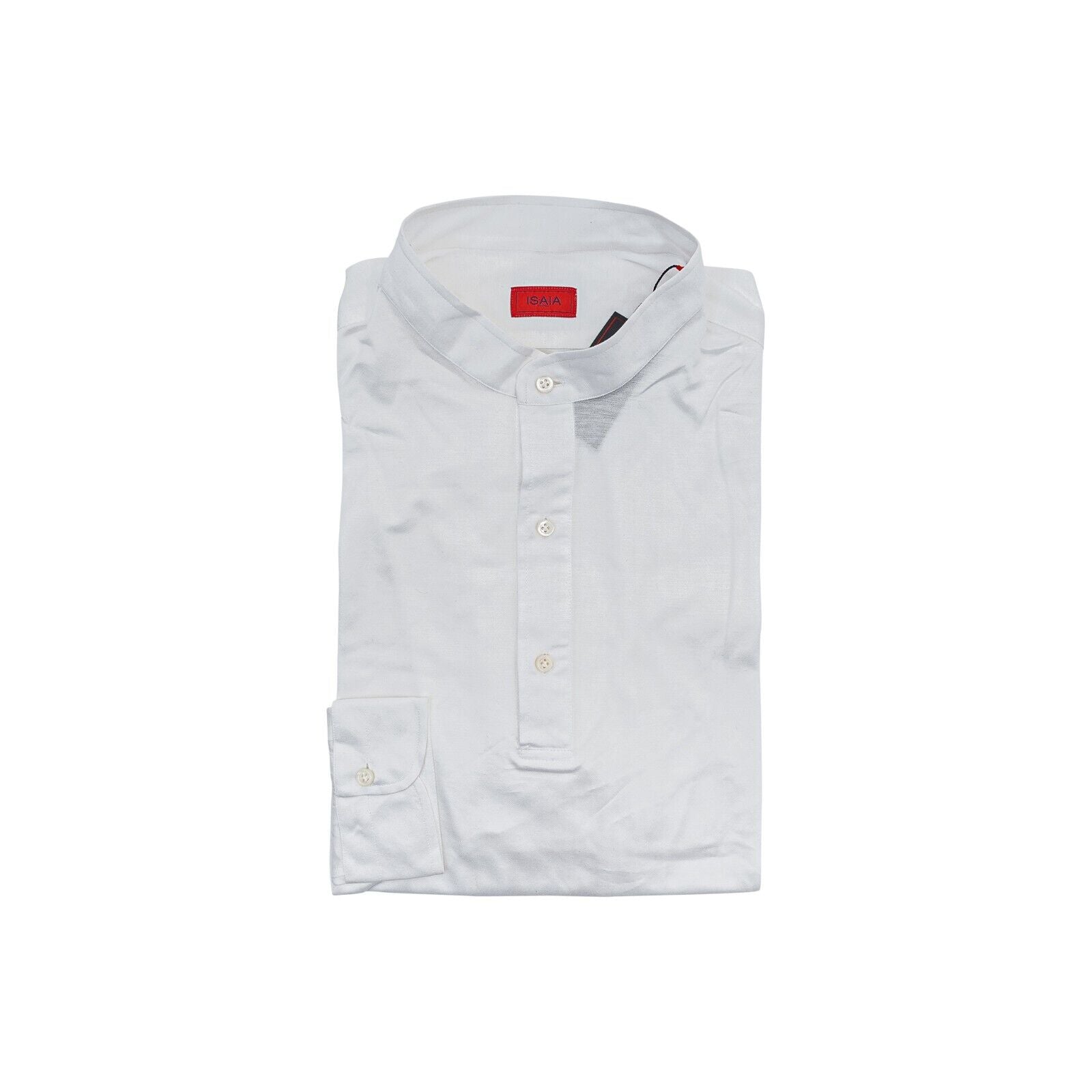 750$ ISAIA NAPOLI White Hand-Sewn Korean Polo Shirt Jersey Cotton Size L