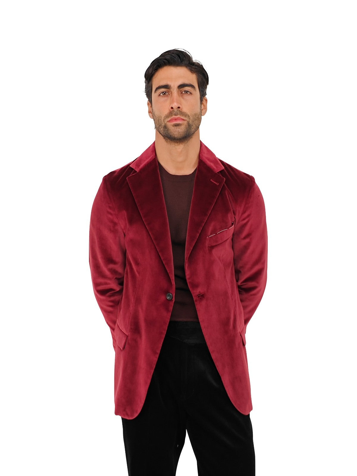 $1660 RUBINACCI NAPOLI Bordeaux 1 Buttons Jacket Velvet Cotton / Silk