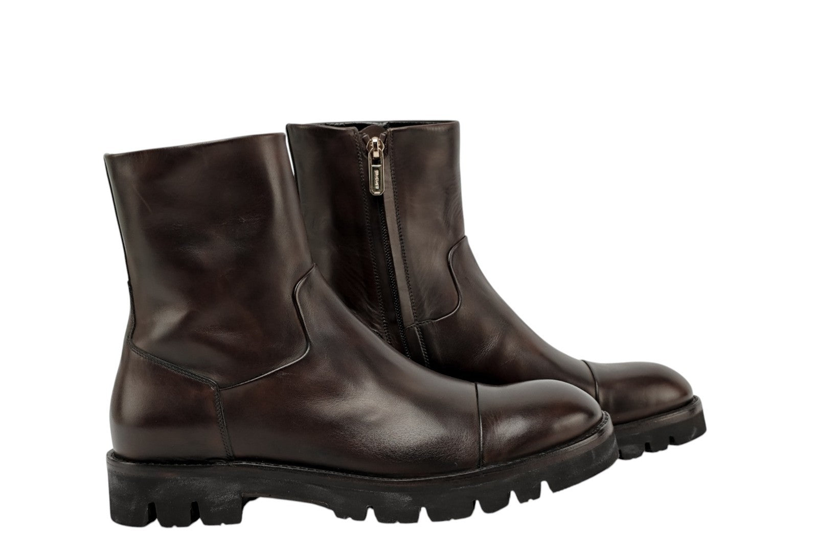 1550$ TESTONI "Piuma" Ankle Zip Boot Top Calf Delavè Cigar 8 UK / 9 US / 42 IT
