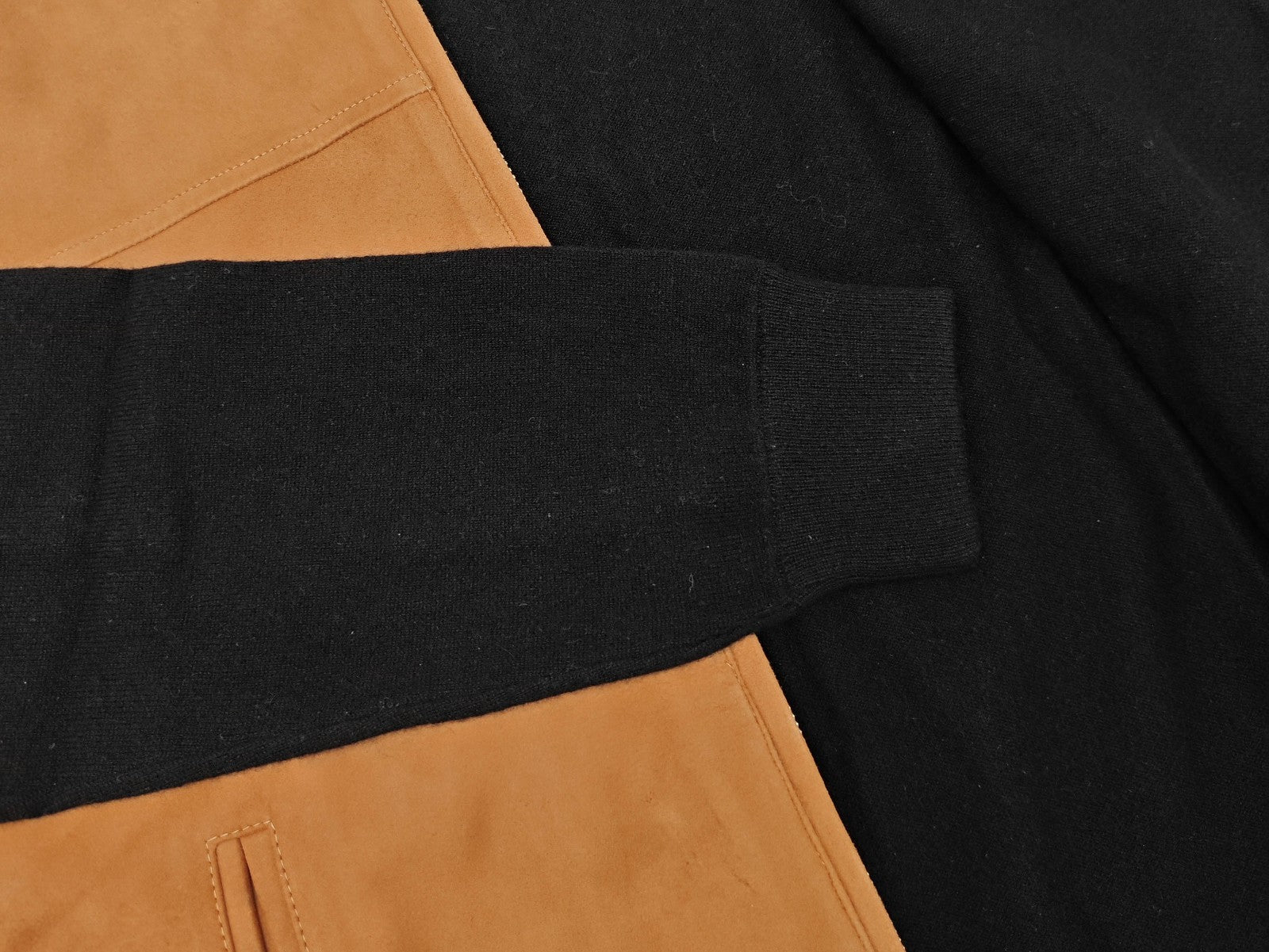 2800$ DELLA CIANA CASHMERE Black Bomber Zip Jacket Suede Leather - Cashmere