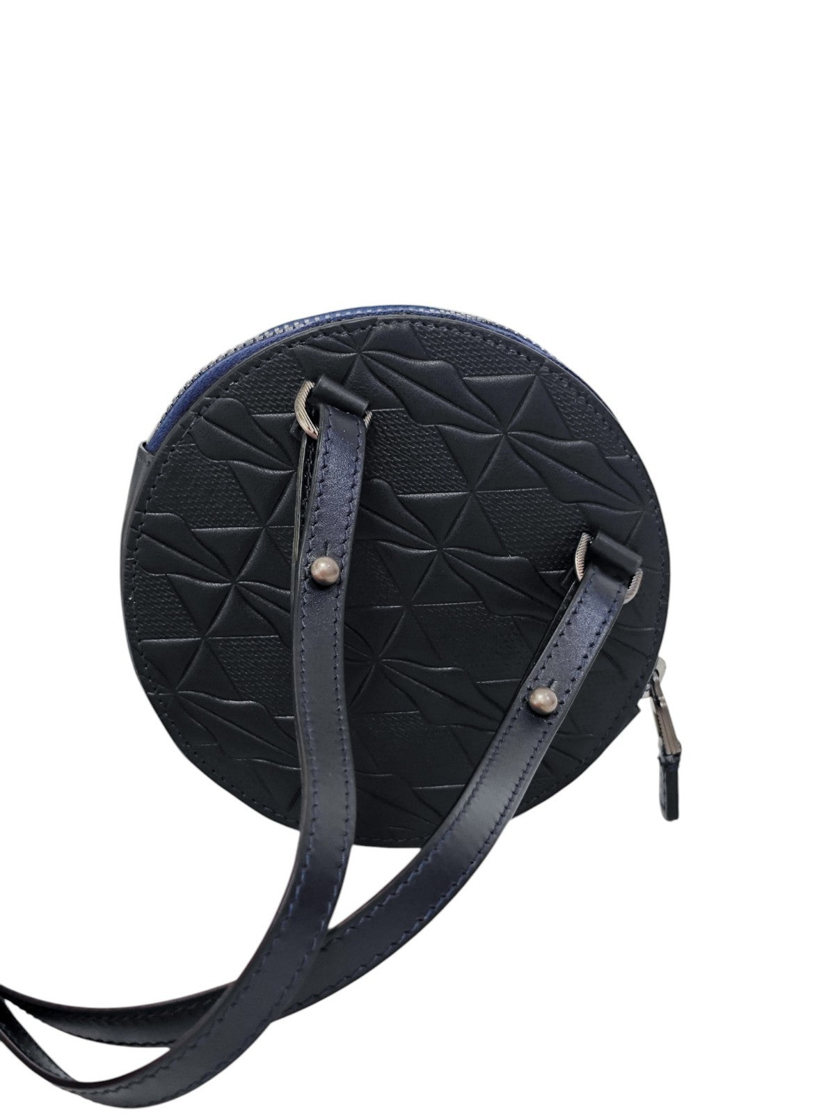 210$ PINEIDER FIRENZE 1774 Mini Crossbody Round Coin Case Embossed Calf Blue