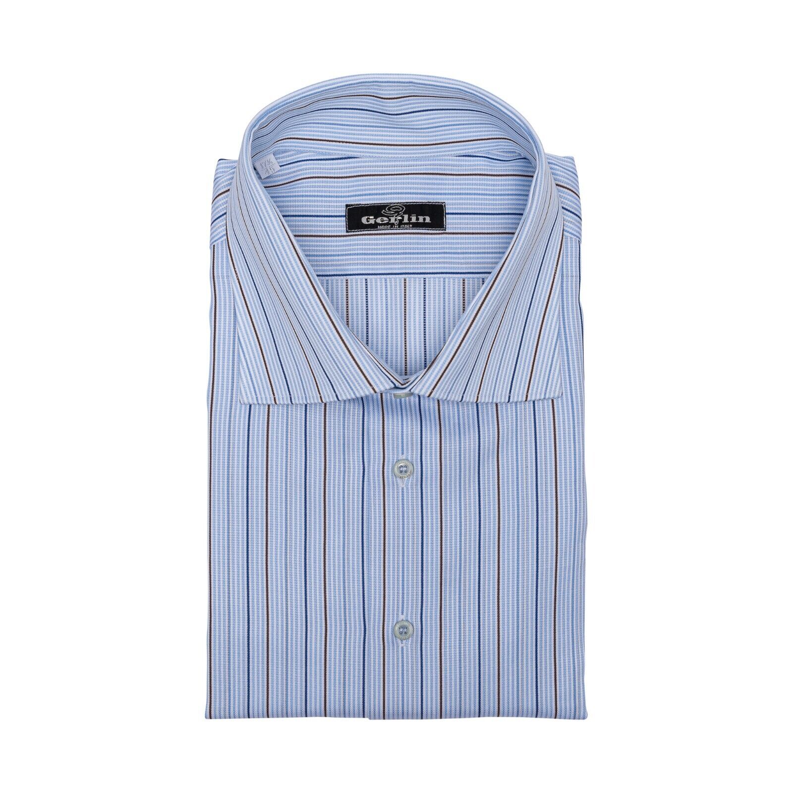 690$ LUXURY GERLIN Shirt Striped Blue Cotton 17.75 - 45 4I BIJAN