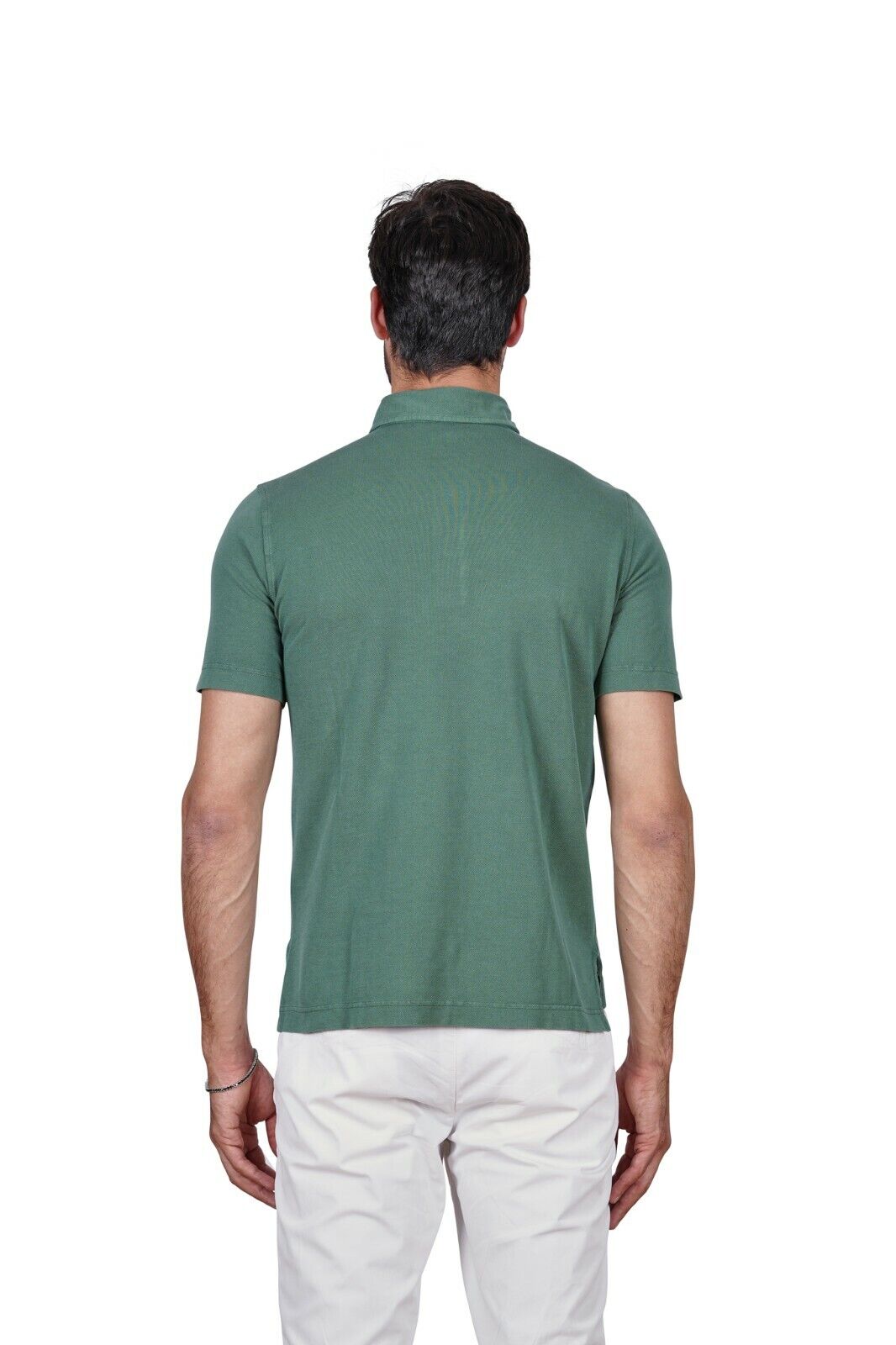 179$ Italian Luxury Knitwear DRUMOHR Polo Shirt Cotton Piquet Washed Green Sz S