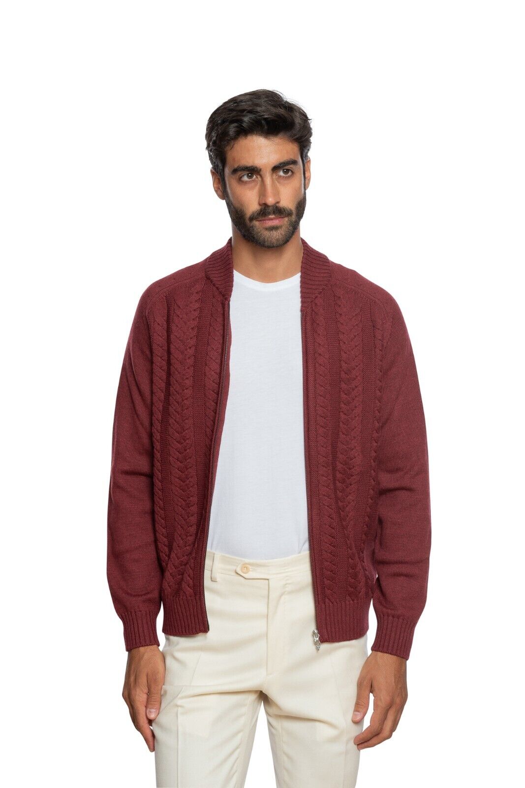 490$ DELLA CIANA CASHMERE Thick Sweater Cardigan Cable Merinos Wool 40 US  50 EU