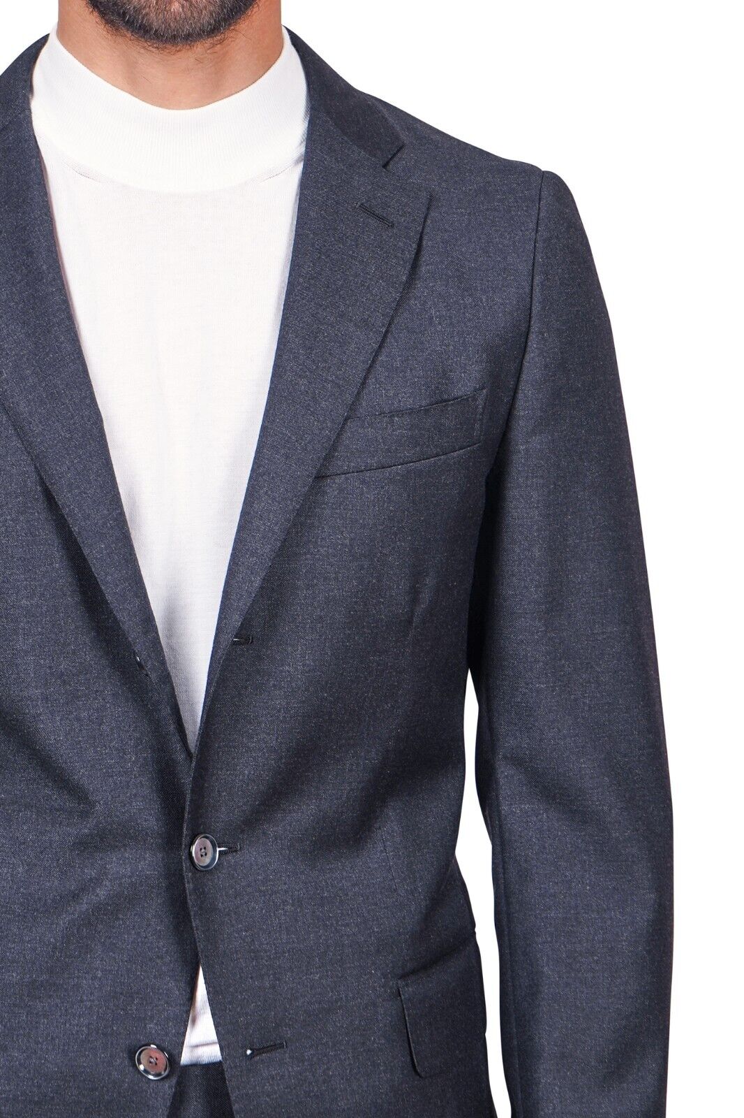 $2200 CARUSO Handmade in Italy Dark Grey Solid Wool Superfine 100's Regular Fit