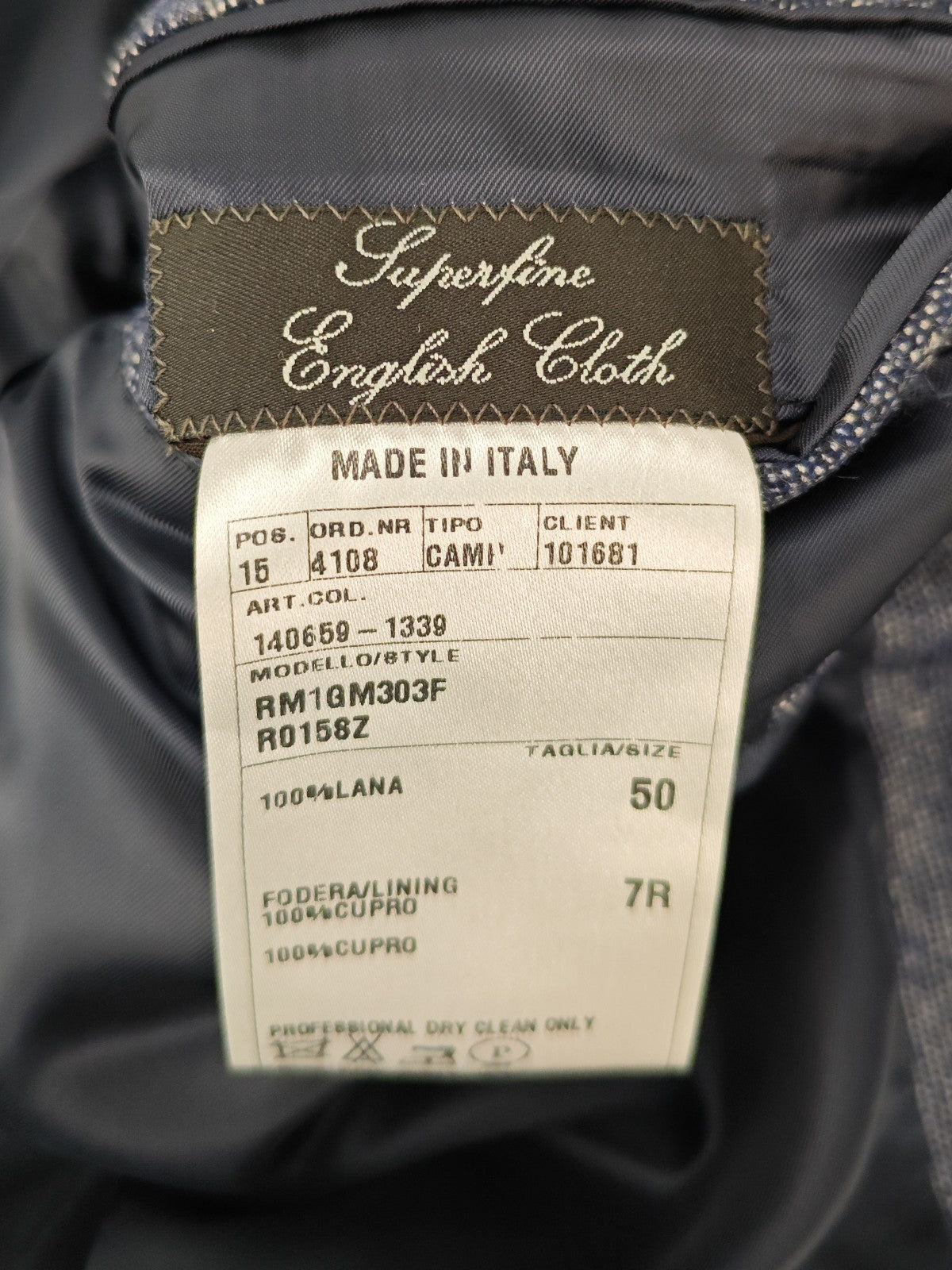 1900$ RAFFAELE CARUSO Blue Wool Suit Superfine English Cloth 40 US / 50 IT