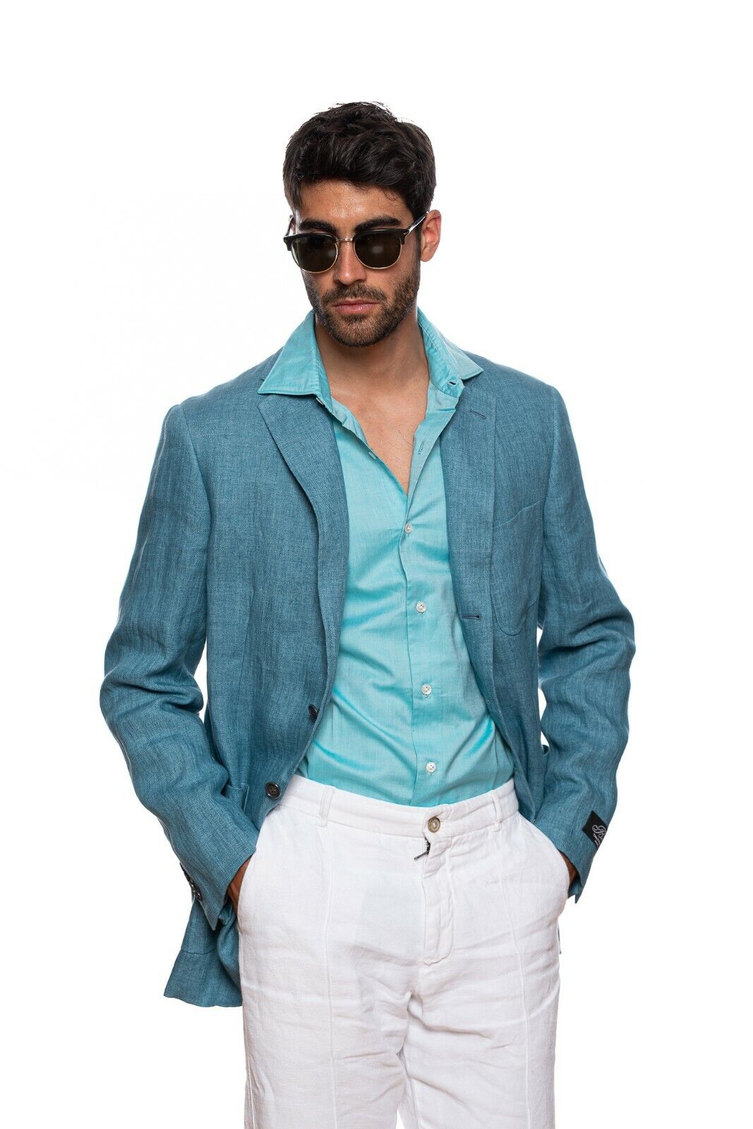BELVEST Hand Made in Italy Jacket Blazer Pure Linen Aquamarine 40 US 50 EU 7 L