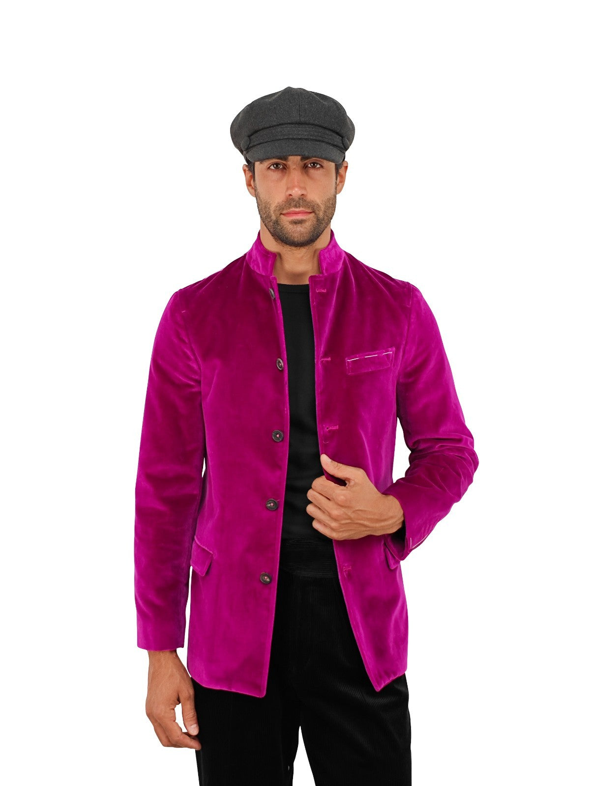 $1960 RUBINACCI NAPOLI "Vienna" Purple 5 Buttons Guru Jacket Velvet Cotton
