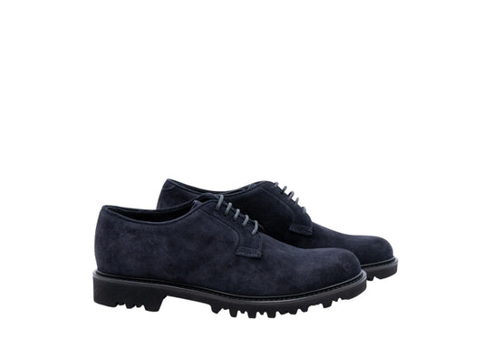 $1150 GIORGIO ARMANI Derby Shoes Lug-Sole blue Navy Suede - Made In Italy