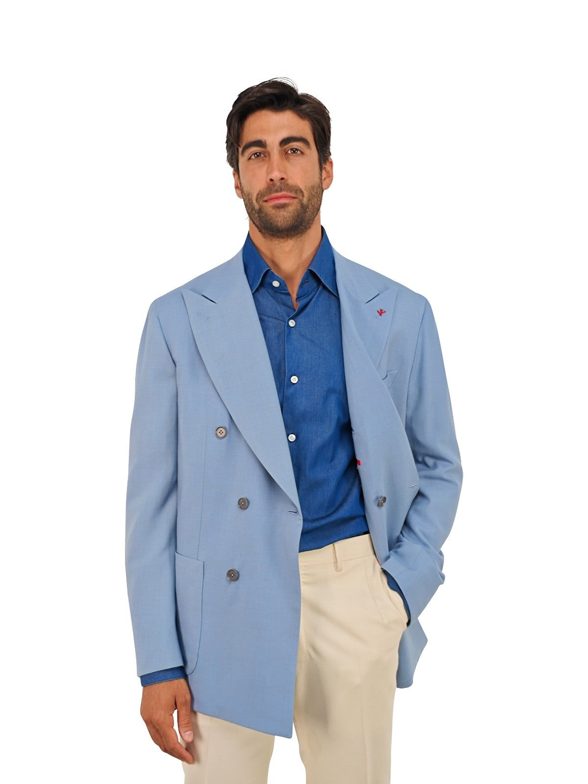 7.5K! ISAIA Blue Double Breasted Sport Coat Cashmere & VICUNA PERU 44 US 54 EU
