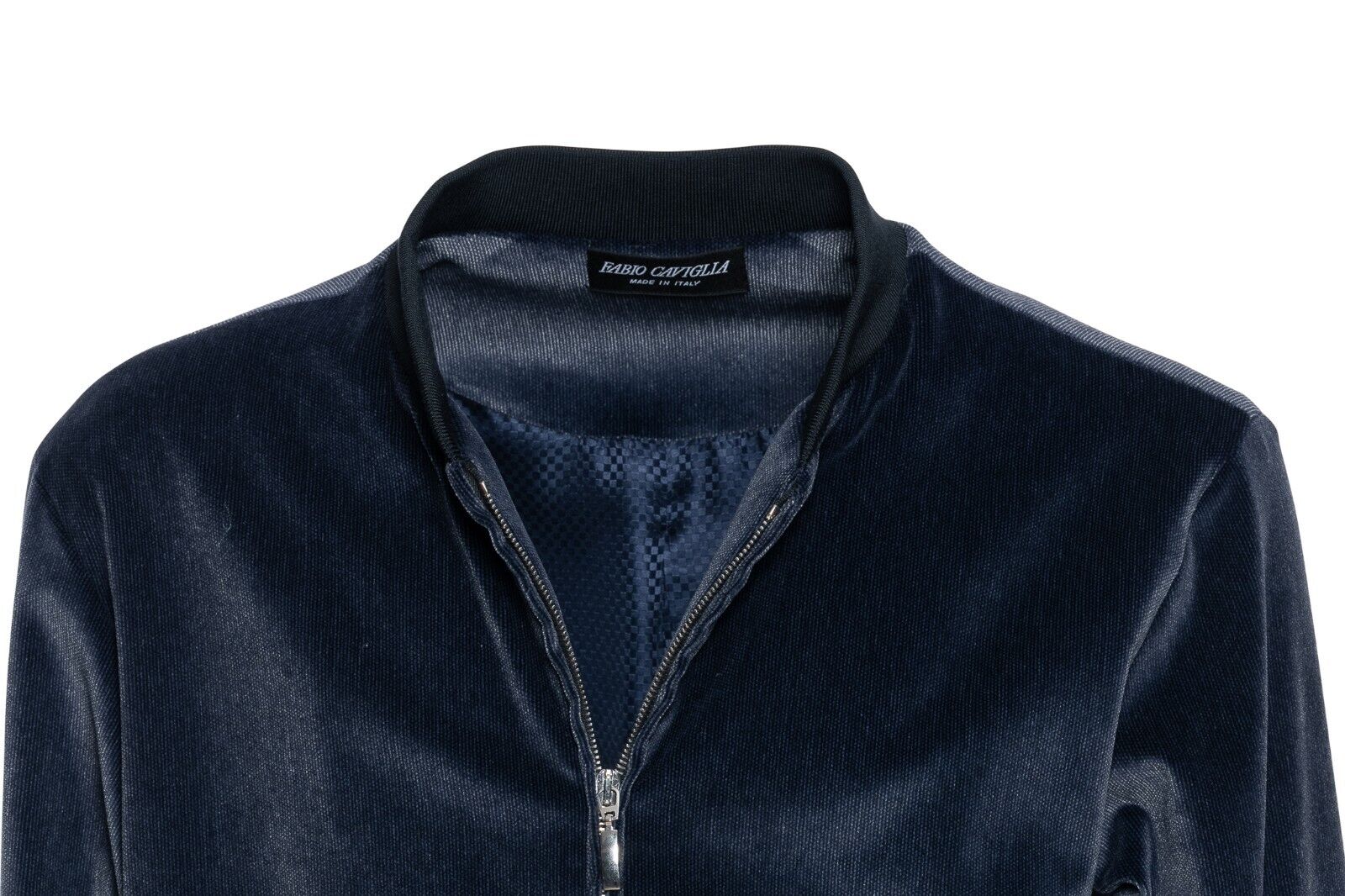 1450$ FABIO CAVIGLIA Bomber Jacket Blue Corduroy + Lining in Silk  Size L