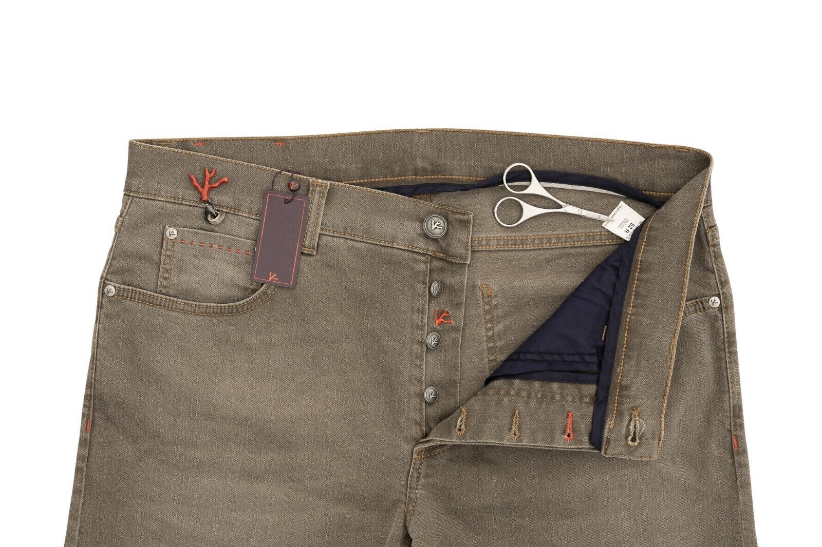 690$ ISAIA NAPOLI Taupe 5 Pockets Slim Straight Denim Jeans Pant Cotton