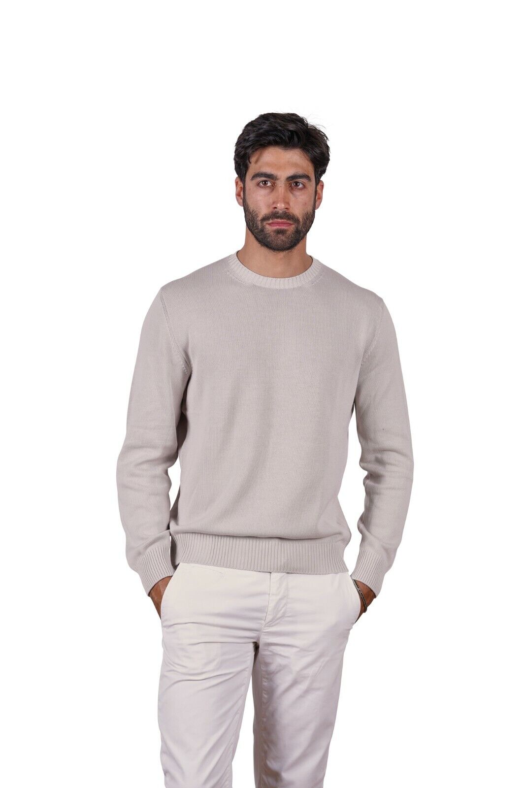 230$ Italian Luxury Knitwear SUITE 191 Sweater Soft Cotton Ivory