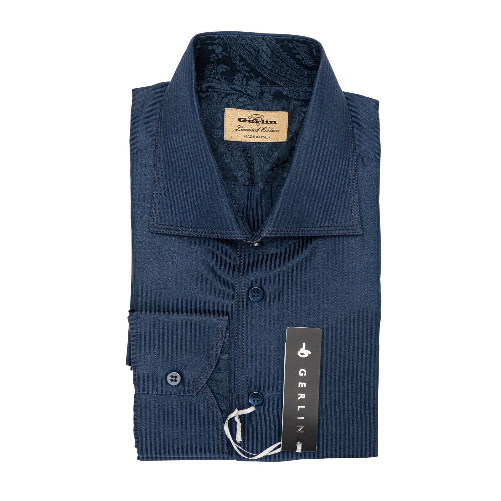 ITALIAN LUXURY 950$ GERLIN Shirt Blue Striped Cotton & Silk 16-41 BIJAN