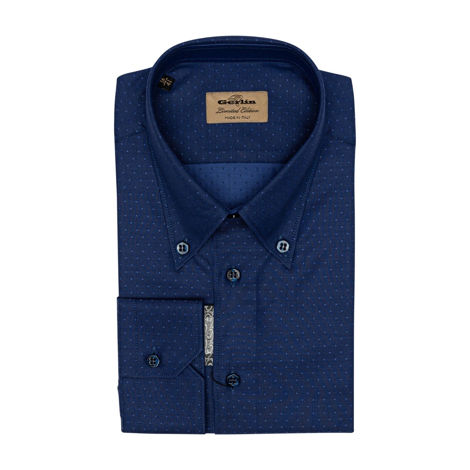 690$ LUXURY GERLIN Shirt Point Collar Blue Twill Cotton 16 - 41 1D BIJAN