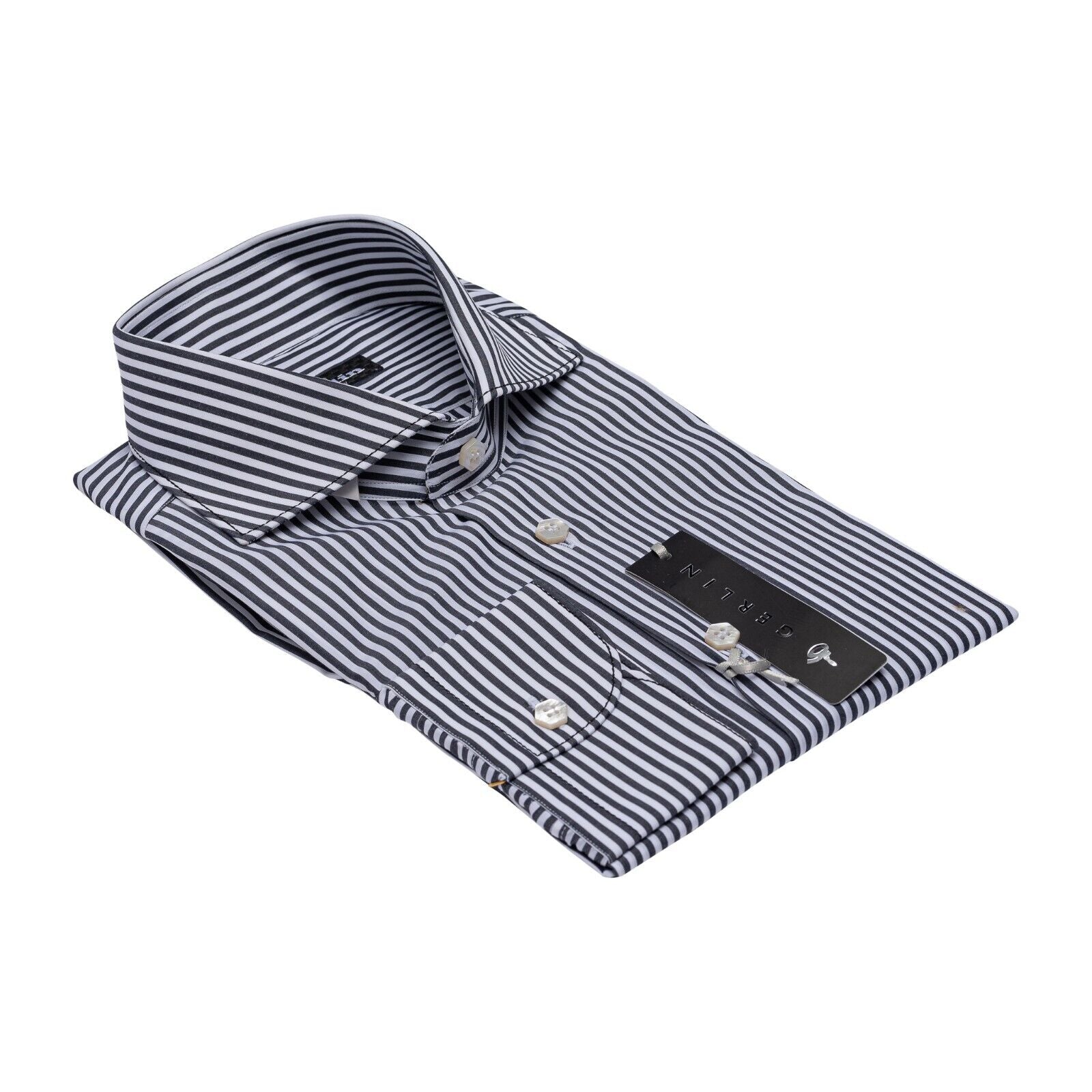 690$ LUXURY GERLIN Shirt Striped Gray T.MASON Cotton 16 - 41 1M ZILLI