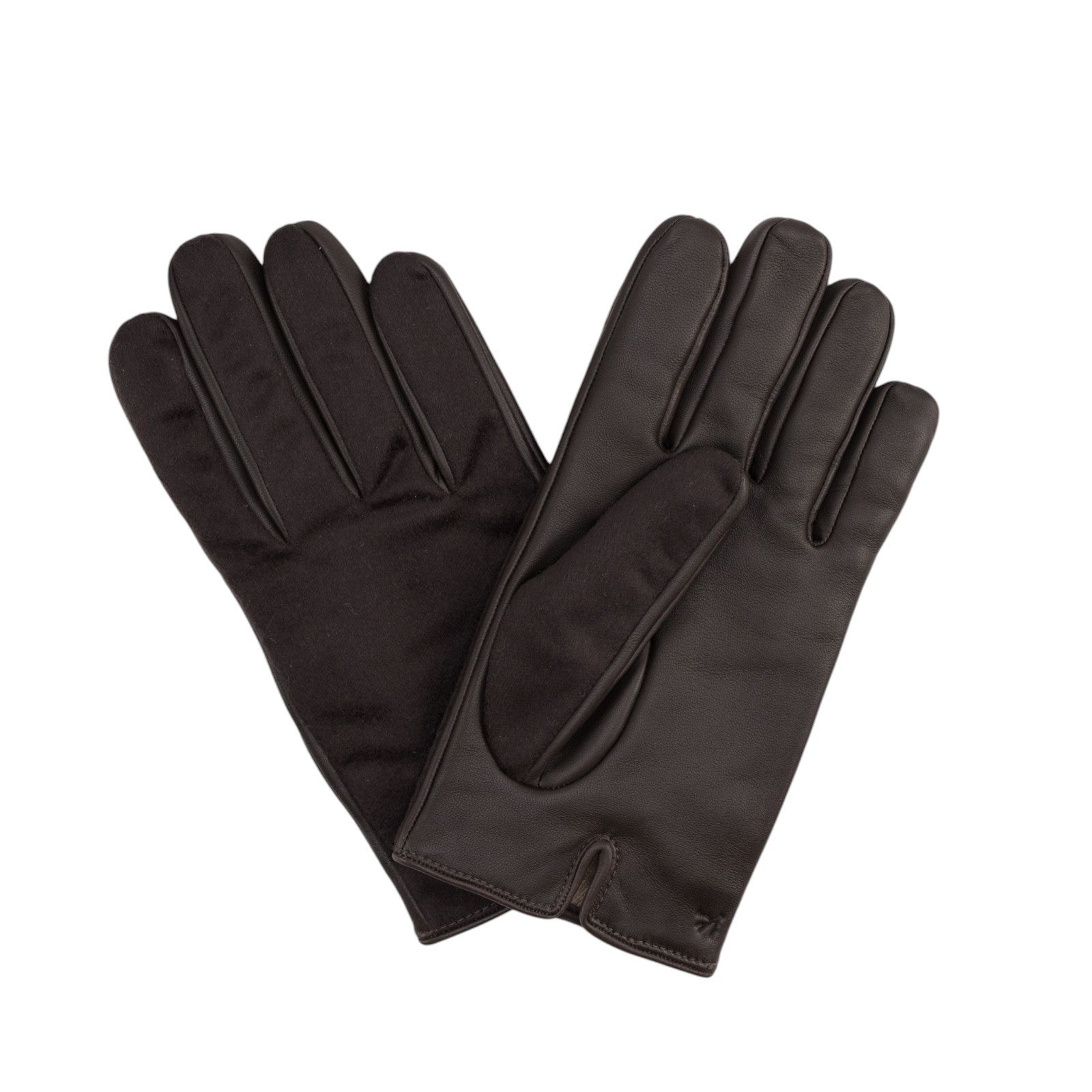 995$ ISAIA Napoli Dark Brown Genuine Leather Gloves 100% Cashmere Lined Size 10