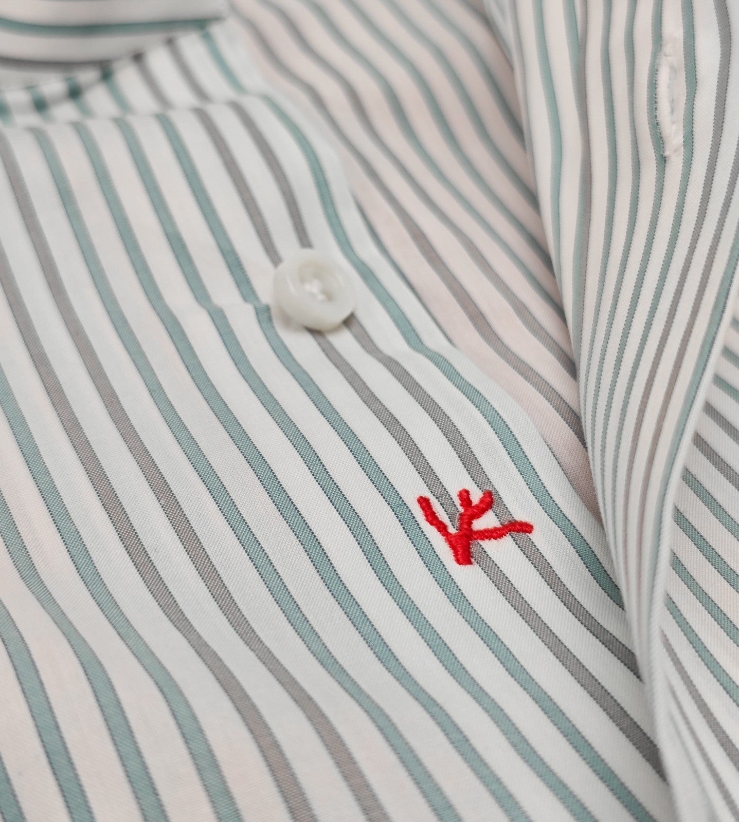 730$ ISAIA NAPOLI "Mix" Dress Shirt White - Mint Striped Fine Cotton 17 - 43