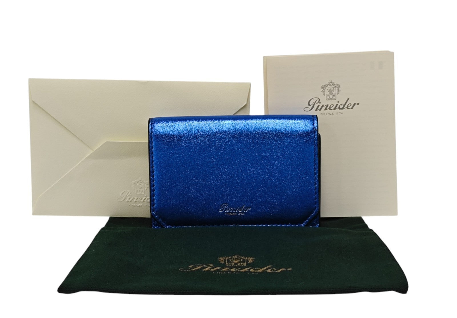 260$ PINEIDER FIRENZE 1774 Leather Folded Card Holder Laminated Blue