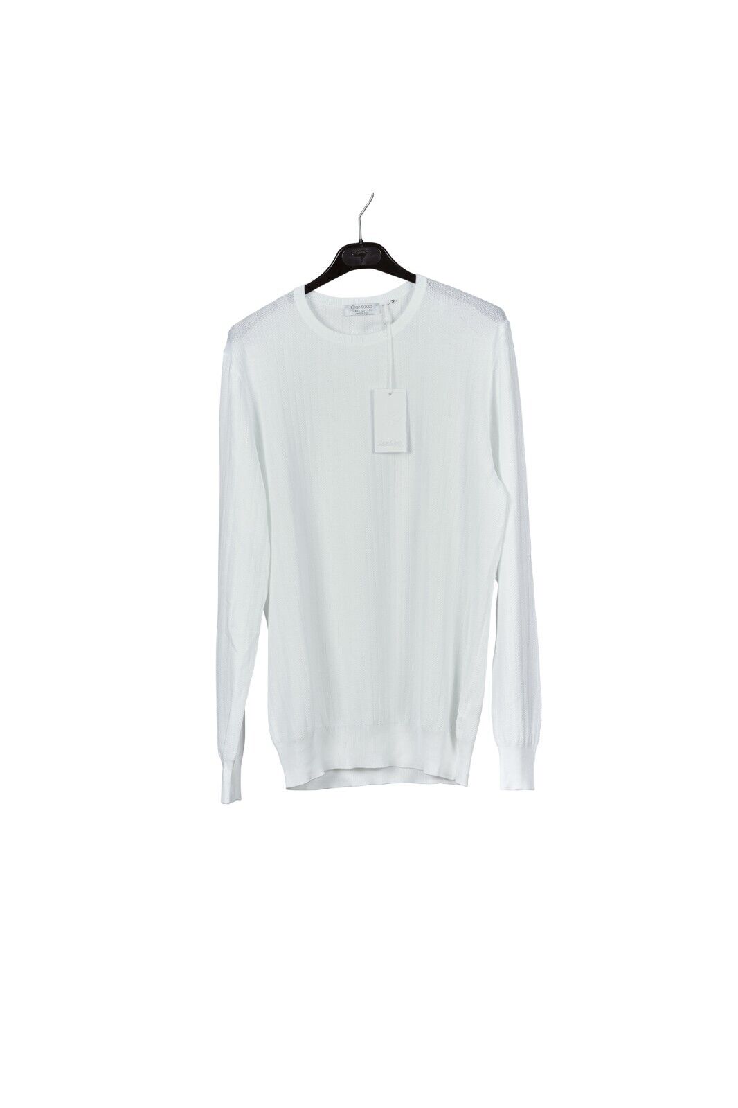 260$ Italian Luxury GRAN SASSO Knit Sweater " Fresh Cotton " White Herringbone