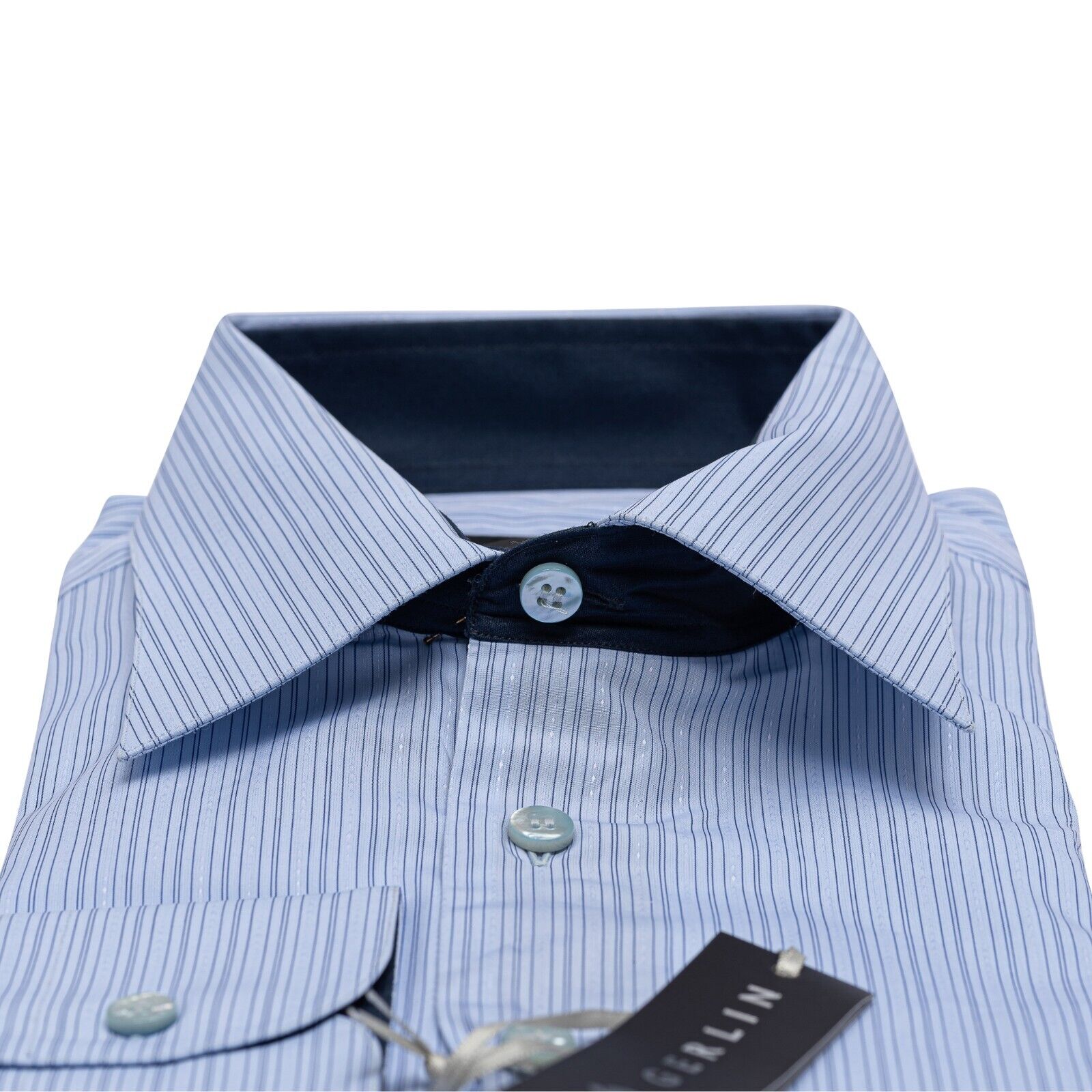 690$ LUXURY GERLIN Shirt Striped Blue ALUMO Cotton 16 - 41 2AA ZILLI