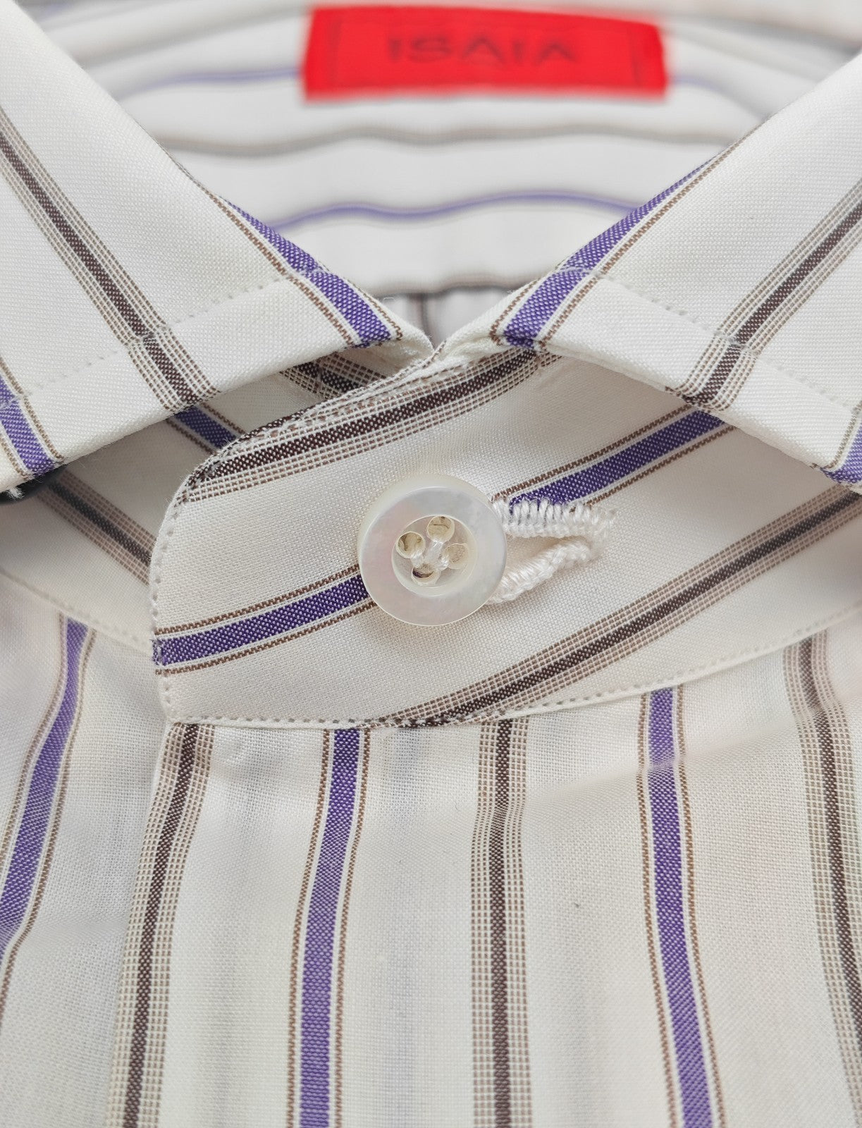 730$ ISAIA NAPOLI "Mix" Dress Shirt White - Violet Striped Fine Cotton 15.5 - 39