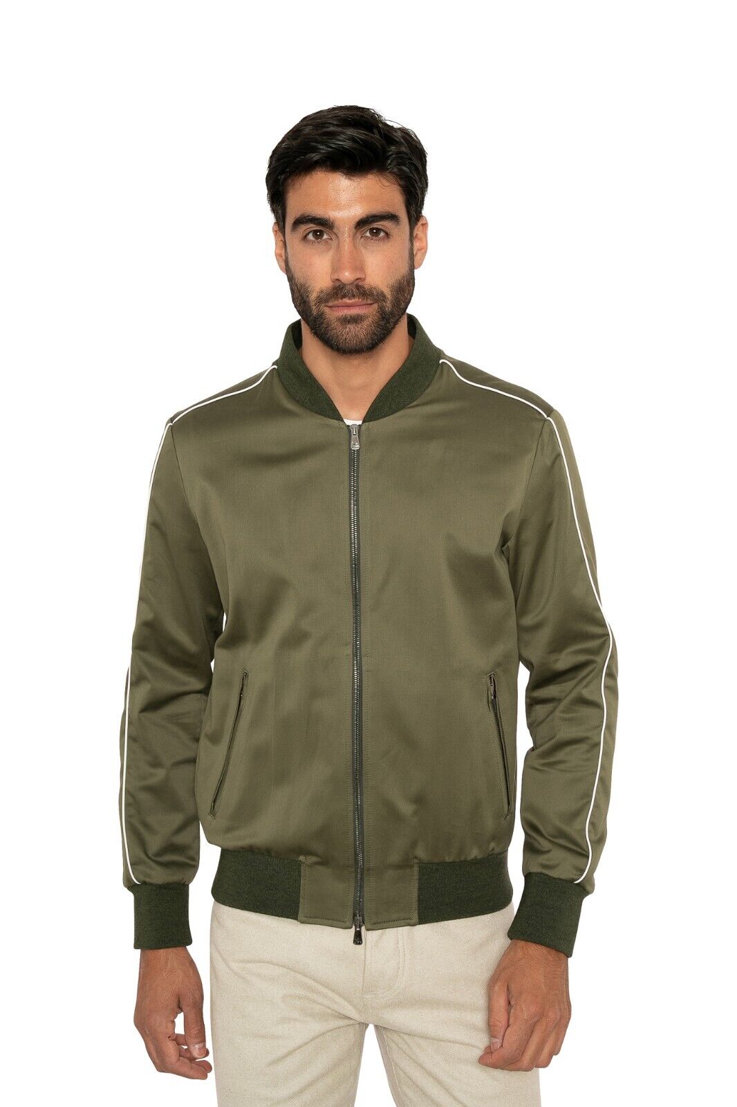 $2800 ISAIA NAPOLI College Bomber Jacket Green Luxury Cotton Size 36 US / 46 EU