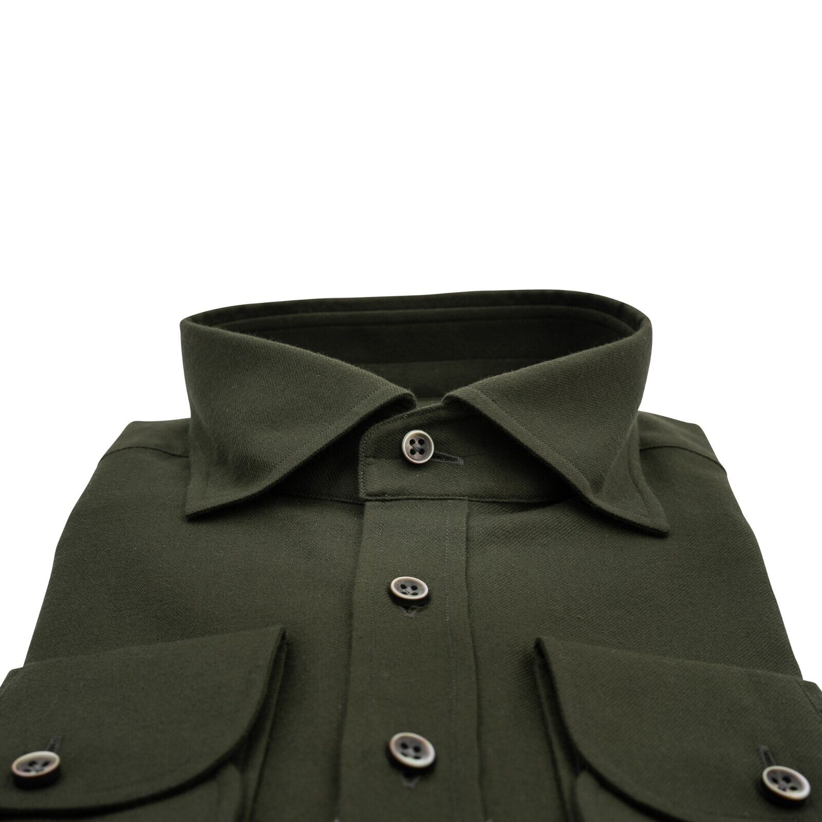 1400$ LUXURY MAROL BOLOGNA Solid Shirt Green Cashmere / Cotton 15.5 - 39