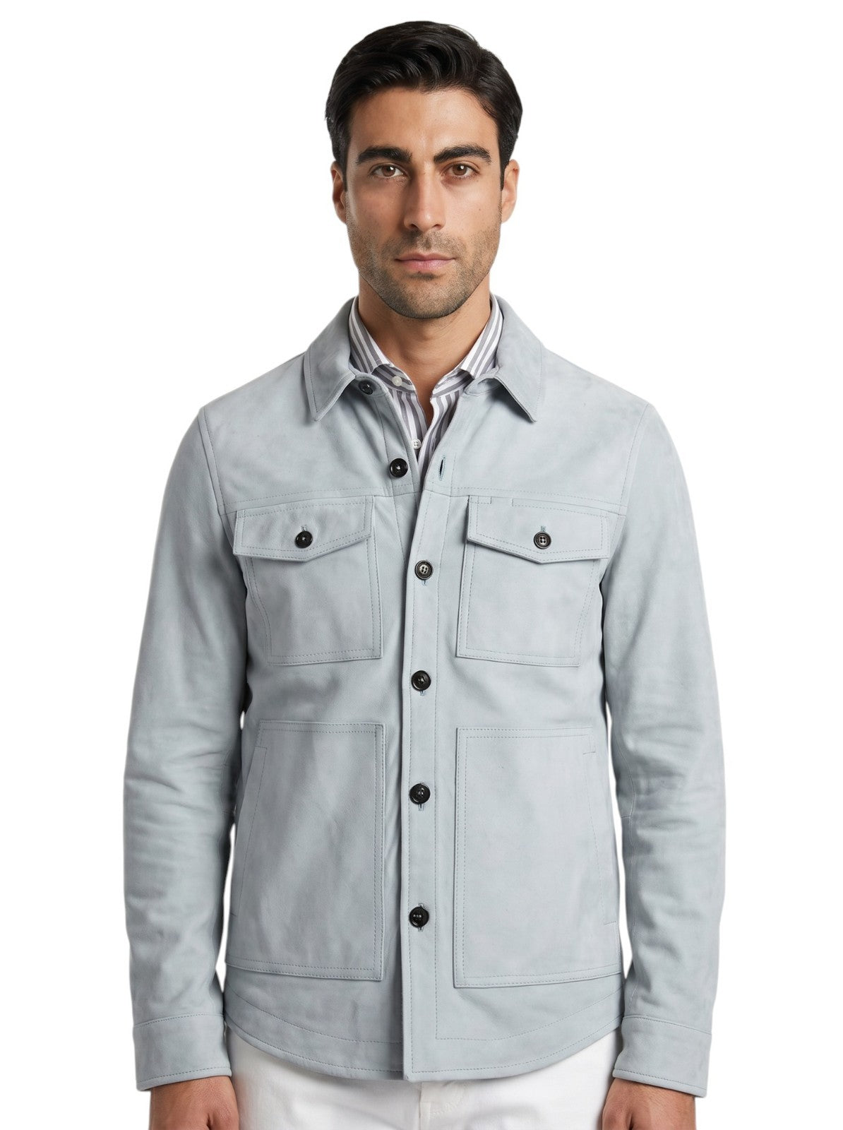 5500$ ISAIA NAPOLI Ice Overshirt Jacket 100% Suede Lambskin Leather