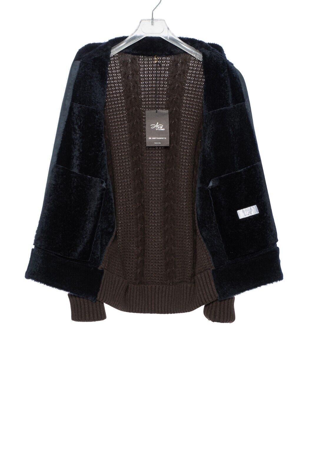 $6300 HETTABRETZ Cashmere / Wool Blue Leather Lambskin Fur Coat 40 US / 50 EU