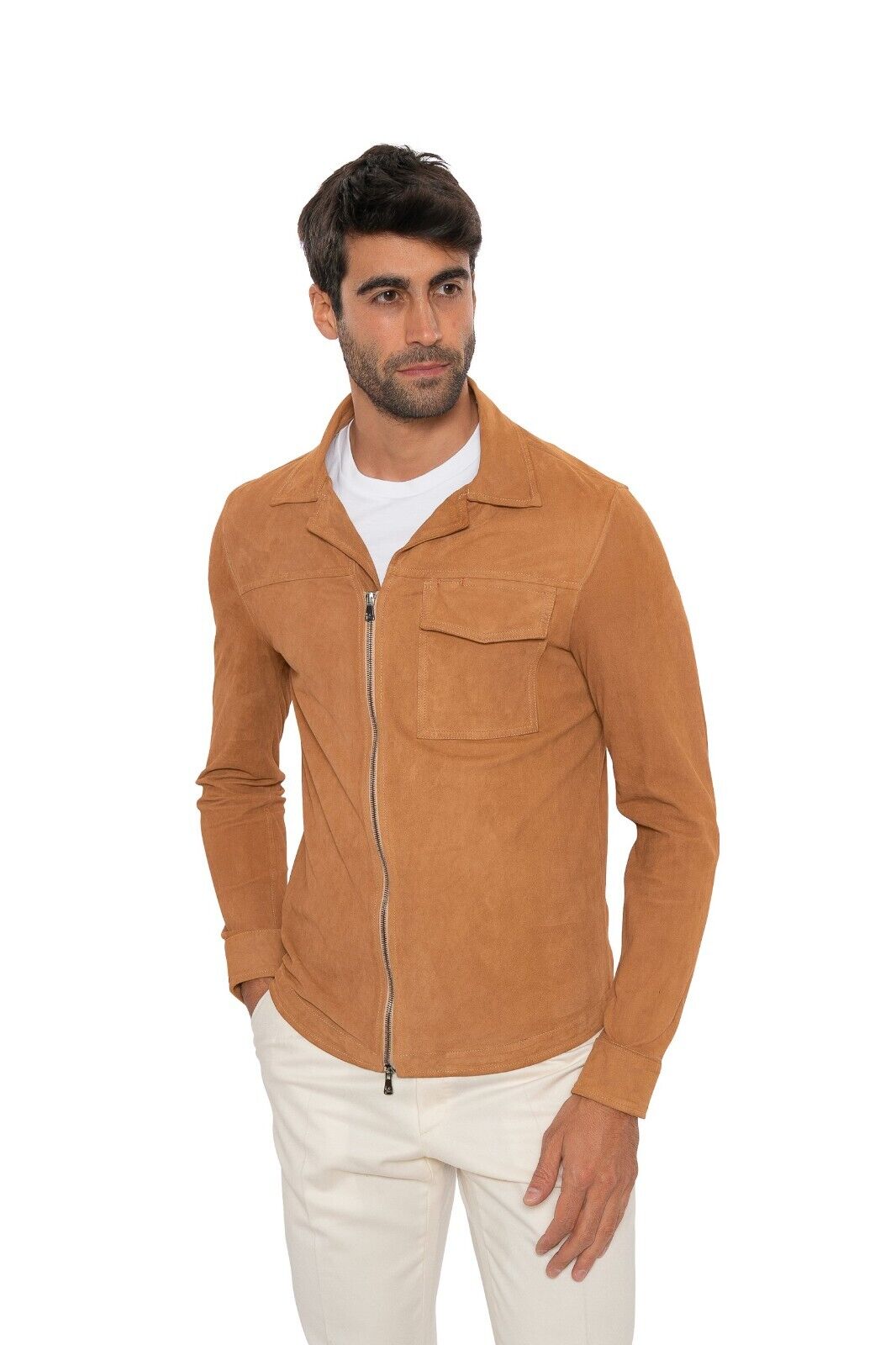 $3950 ISAIA NAPOLI Brown Zip Jacket Aged Effect Lambskin Leather 36 US / 46 EU