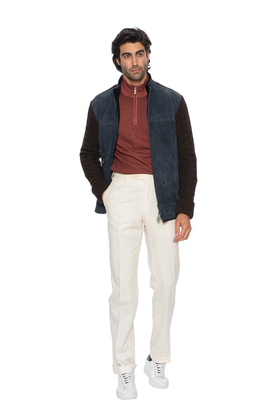 $6300 HETTABRETZ Cashmere / Wool Blue Leather Lambskin Fur Coat 40 US / 50 EU