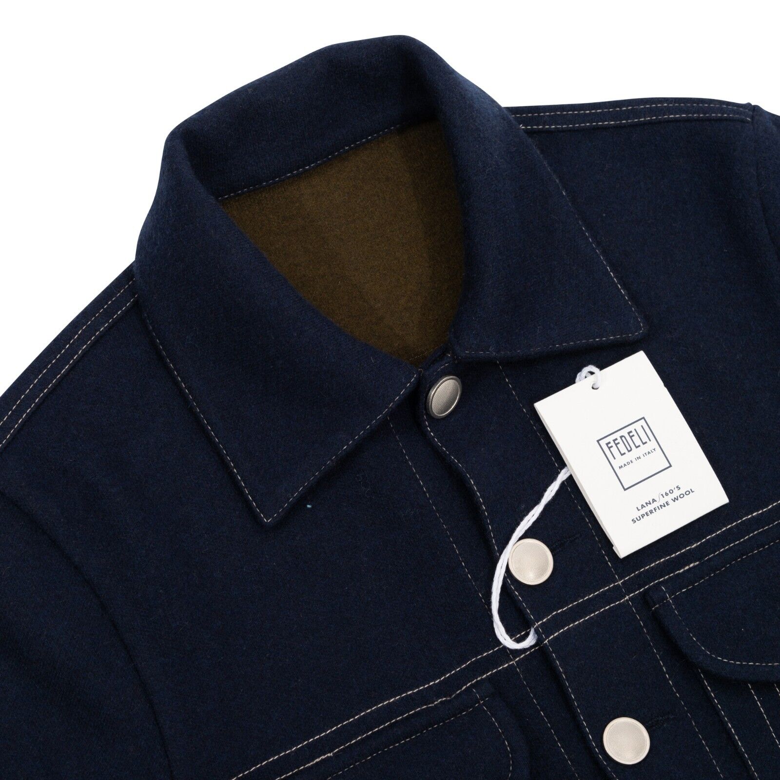 $2200 FEDELI CASHMERE Blue Jacket Trucker 100% Double Cashmere 42 US / 52 EU