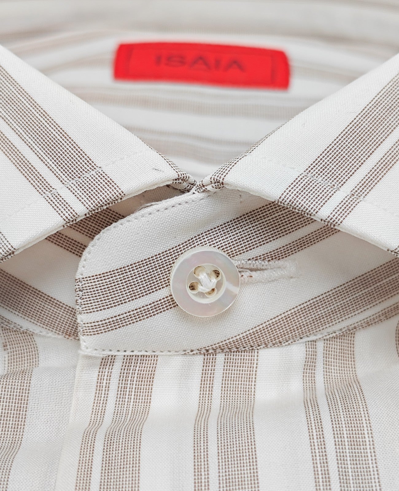730$ ISAIA NAPOLI "Mix" Dress Shirt White - Beige Striped Fine Cotton 16 - 41