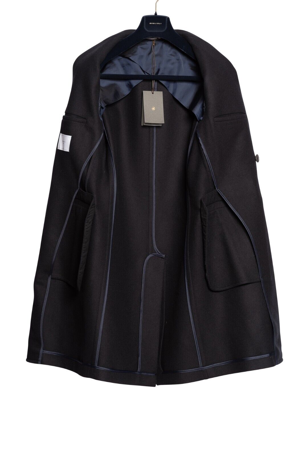 $2200 BOGLIOLI Blue Navy Double Breasted Coat K.Jacket Wool Twill 40 US / 50 EU