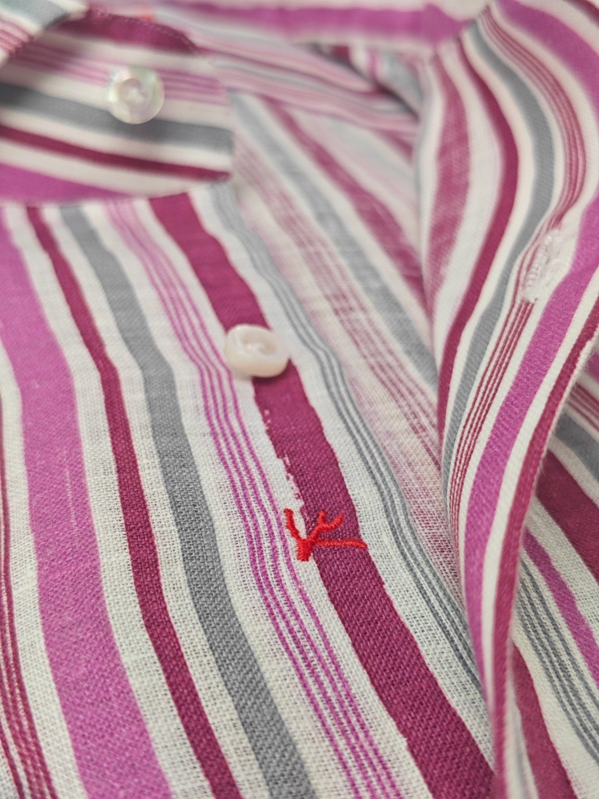 765$ ISAIA NAPOLI "Mix" Purple Dress Shirt Hand-Sewn 100% Linen 15.75 - 40