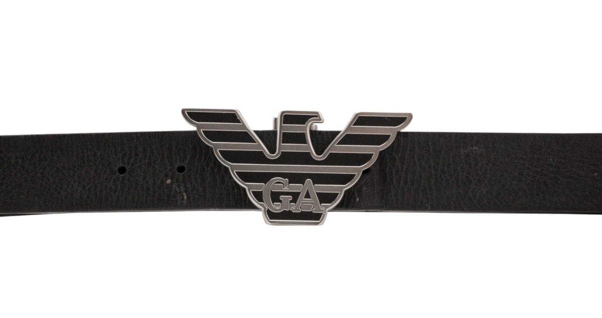 $520 GIORGIO ARMANI Belt Eagle GA Buckle Black Brown Leather Reversible Size 90