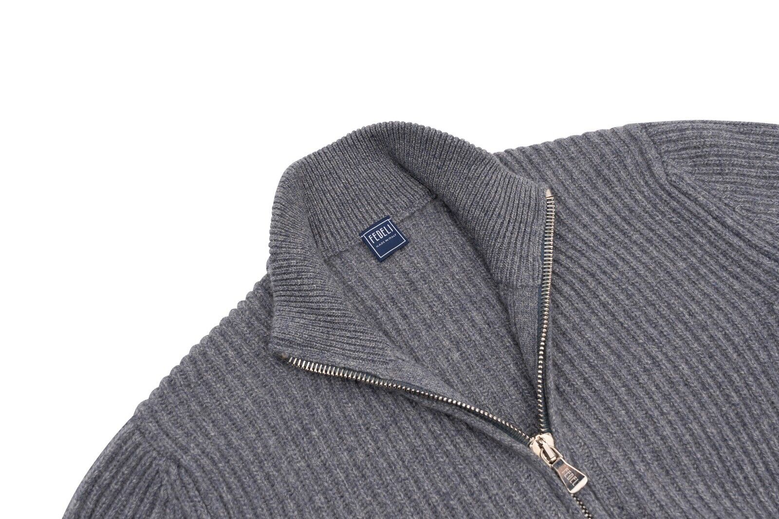 $2200 FEDELI Gray / Blue Cardigan Jacket Zip 100% Cashmere Malfilè 40 US / 50 EU