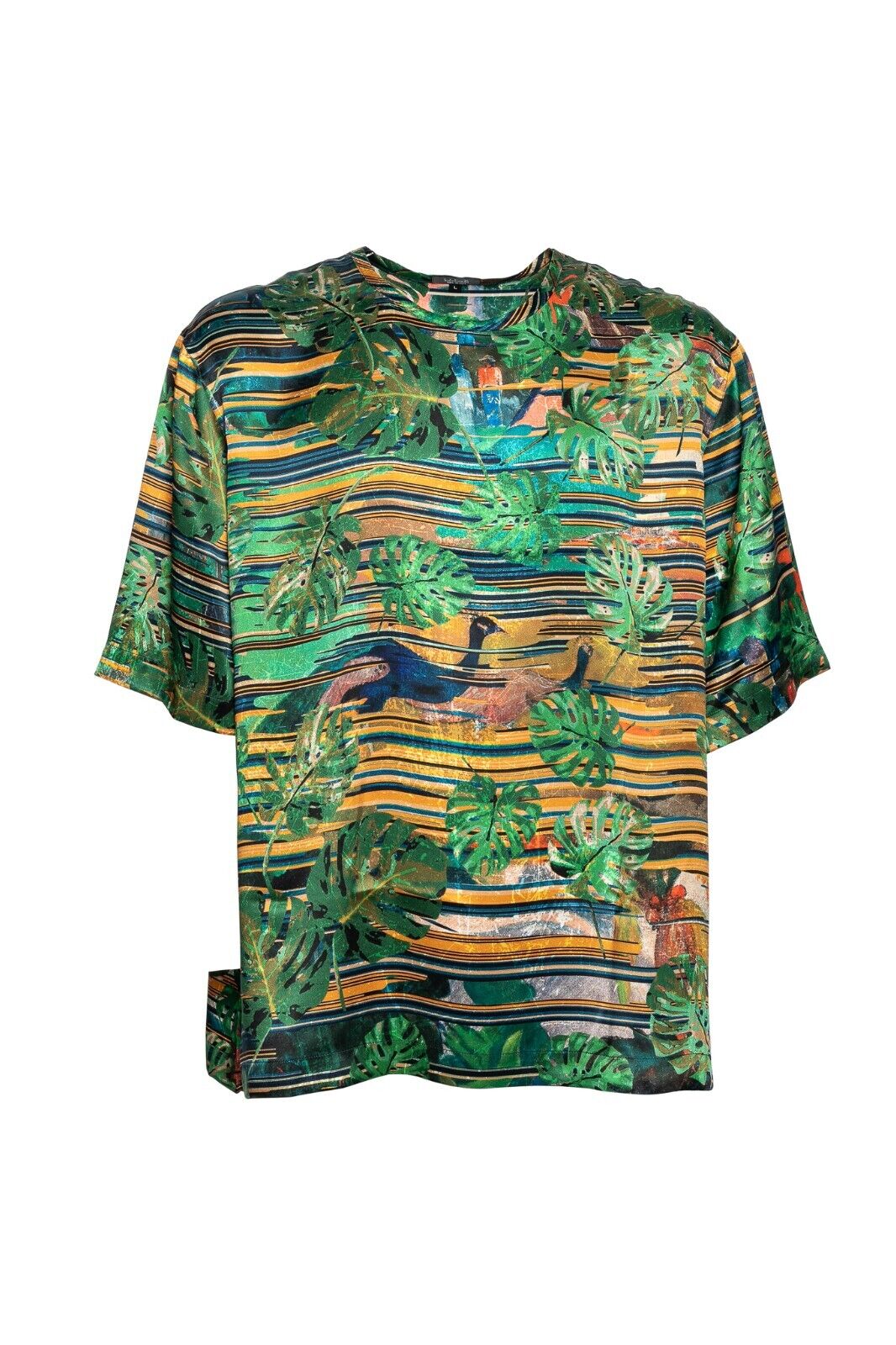 750$ ITALO FERRETTI T-Shirt Green "Jungle" 100% Silk COMO STRETCH Size L ZILLI