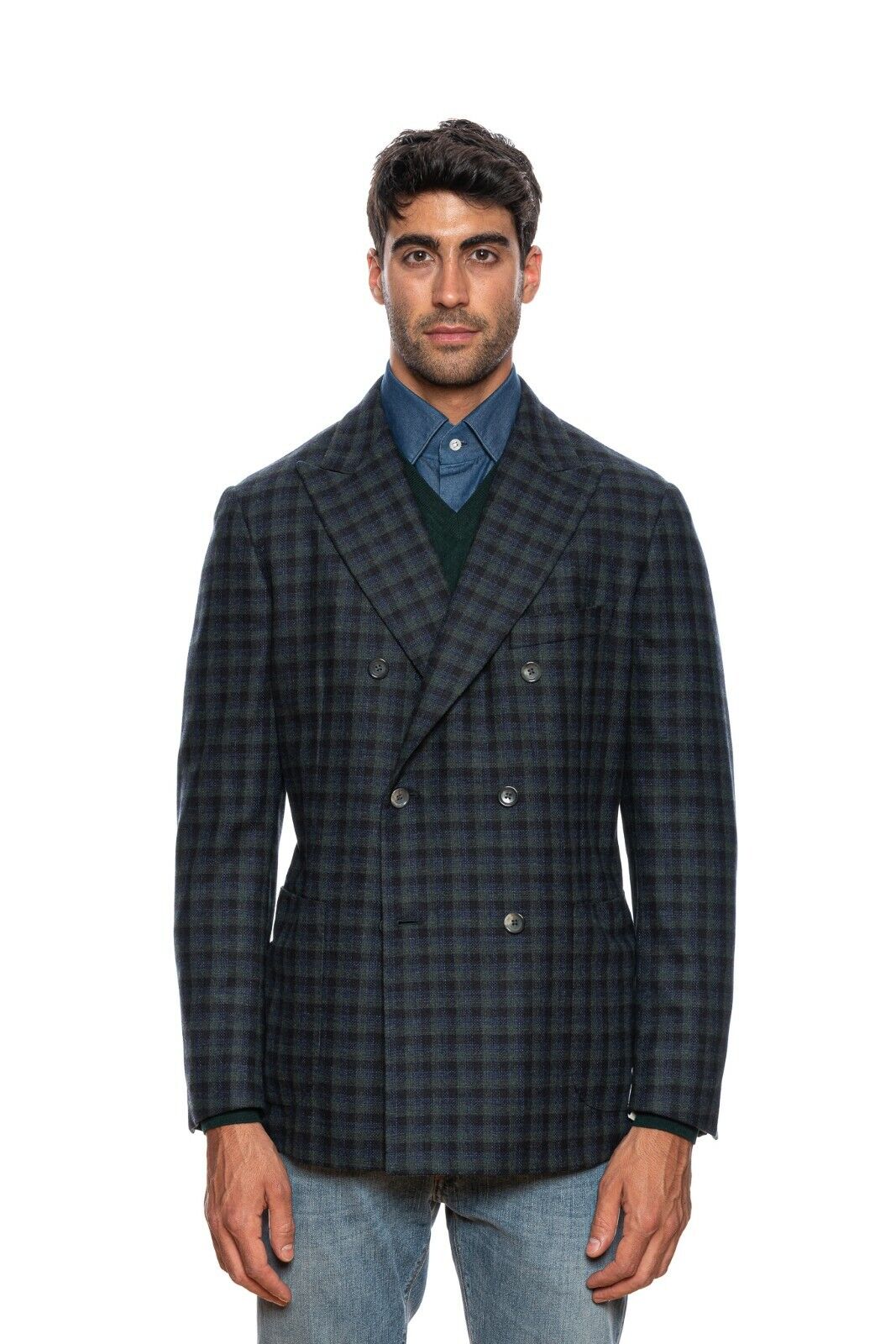 $2550 BELVEST Blue Green Wool Cashmere Jacket Double Breasted 42 US / 52 EU  7R