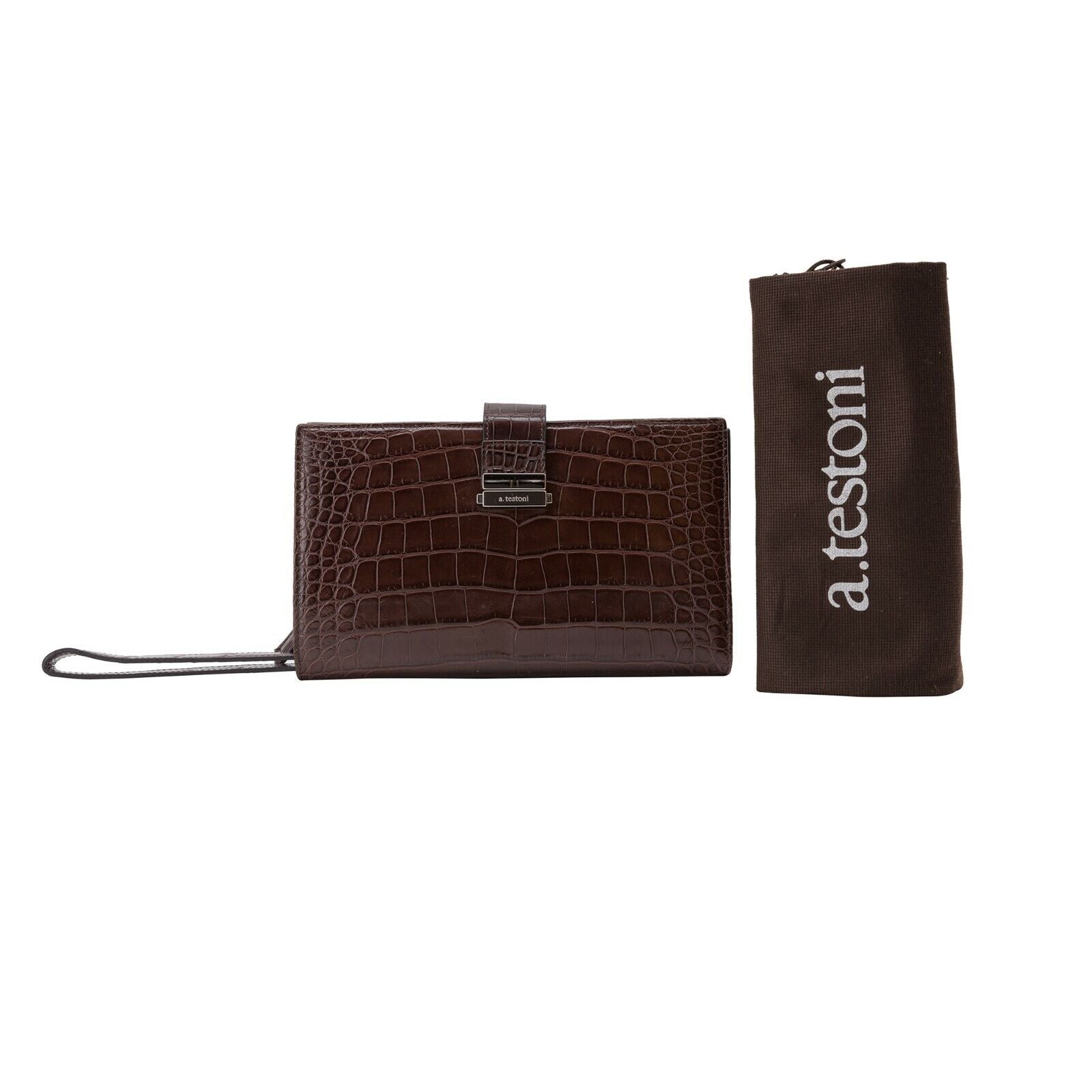 $4200 Testoni Bologna Moro Clutch Bag Travel Wallet Genuine Alligator