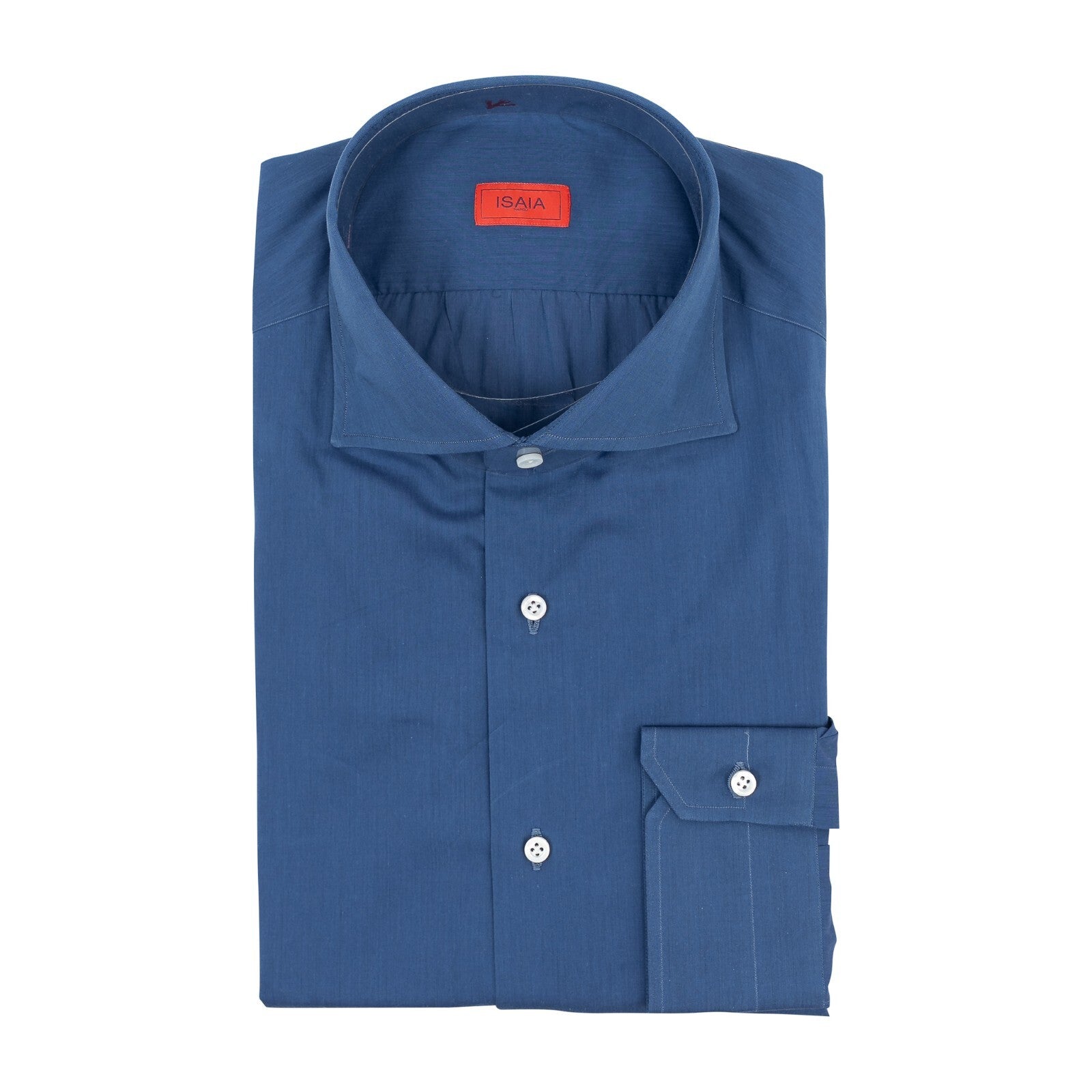 650$ ISAIA NAPOLI Blue Hand-Sewn Dress Shirt Fine Cotton 17 - 43